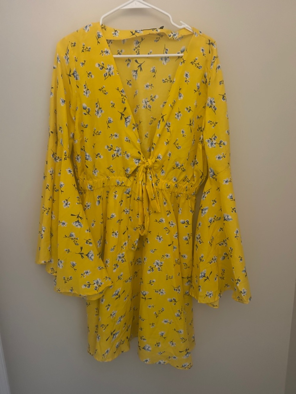 Boohoo Yellow Floral Tie-Front Mini Dress